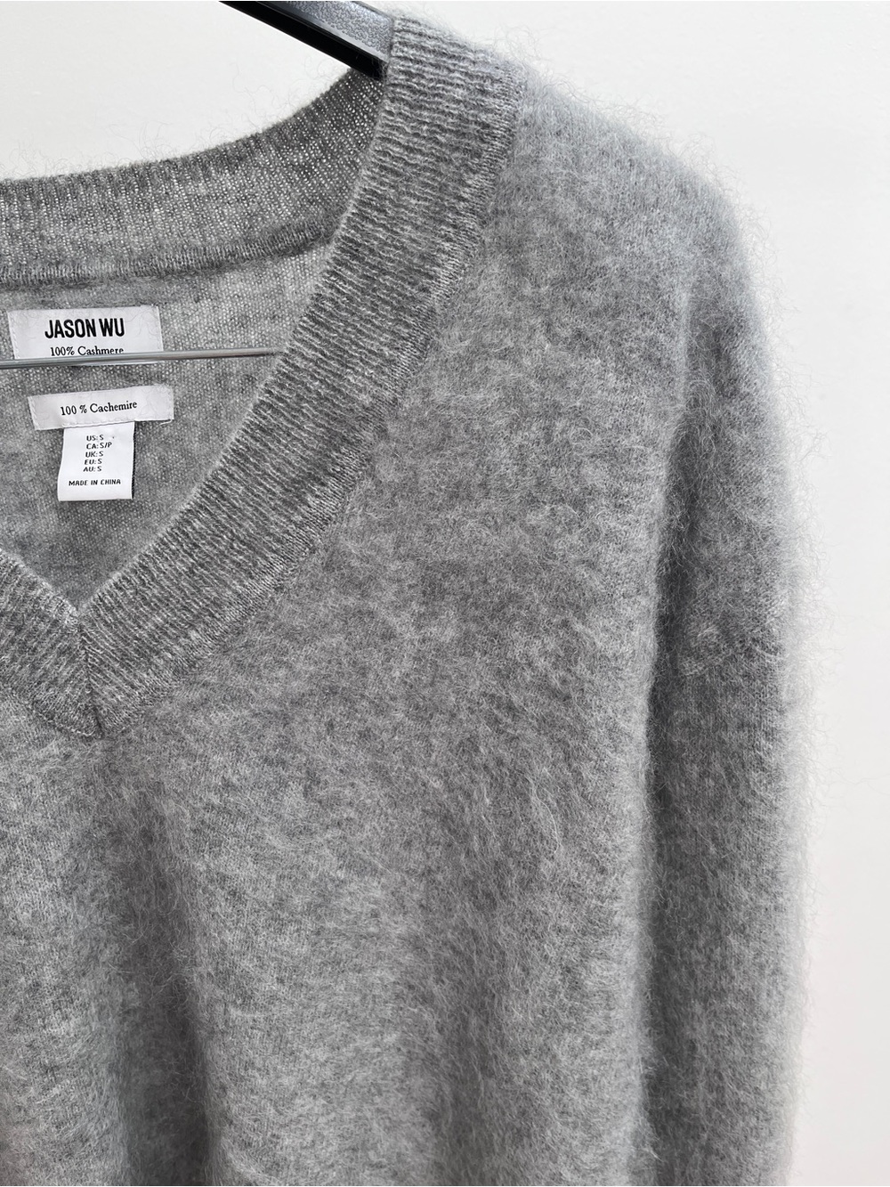 Jason Wu brushed cashmere v-neck sweater S grey fuzzy soft timeless minimalist